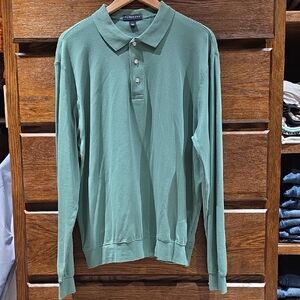 Lands' End 100% Cotton Sage Green Long Sleeve Polo